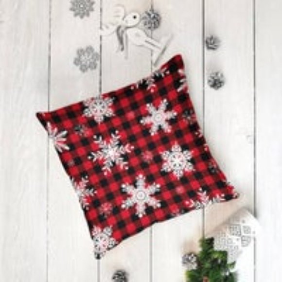 Snowflake Christmas Plaid Throw Pillow - Picture 2 of 3